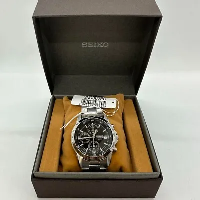 SEIKO Chronograph SND367PC Quartz Black Silver Men's Watch Brand New In Box • $119.99