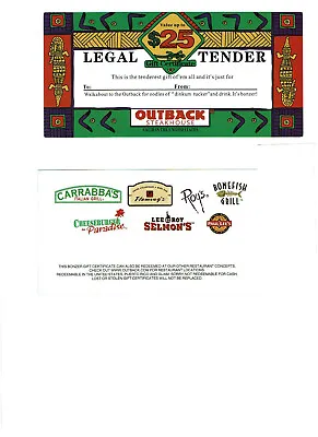 $250 Worth Of Outback Steakhouse Gift Certificates : 10 X $25. No Expiration • $200