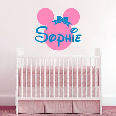 Personalized Girl Name Wall Decal Minnie Mouse Head Vinyl Sticker Nursery ZX74 • $34.99