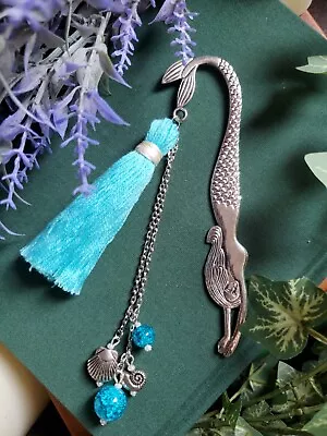 Metal Mermaid Bookmark With Blue Tassel And Charms (Silver) D • $15