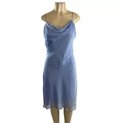 Vintage Y2K Cocktail Dress Vintage Size 9/10 Blue Chiffon Overlay Draped 1990s • $49.99