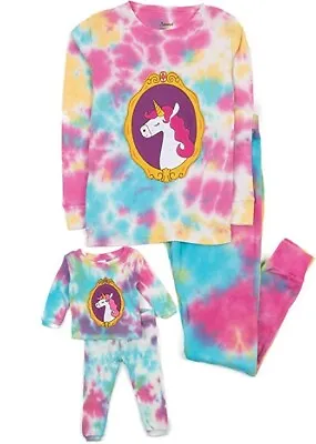 Leveret Girls' Rainbow Unicorn Matching Doll & Pajamas Set Pink/Purple 5years • $29.99