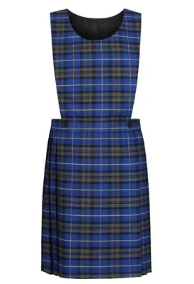 Girls Age 15-16 School Uniform Tartan Bib Pinafore Generous Sizing Blue Tartan • £12