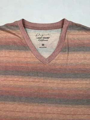 $15.99 • Buy Lucky Brand T-Shirt Mens M Medium Original California V-Neck SS Pink Striped