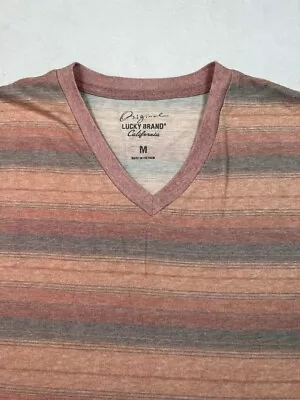 $15.99 • Buy Lucky Brand T-Shirt Mens M Medium Original California V-Neck SS Pink Striped