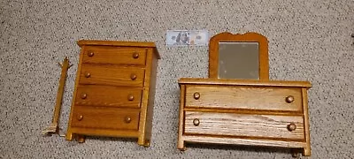 OAK SMALL DRESSER CHEST Coat Hook Mirror Salesman Sample Or Childs Large Doll • $249.99