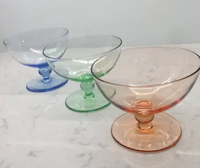 3 Vintage 60' Seafood Cocktail Glasses - Dessert Bowls Multi Colour  3.5   VGC • £15.50