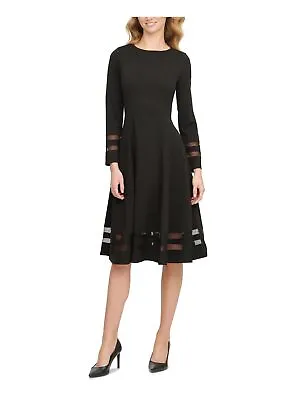 $29.99 • Buy CALVIN KLEIN Womens Black Mesh Accent Long Sleeve Fit + Flare Dress 8