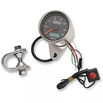 Drag Specialties Polished / Black Programmable Mini Electronic Speedometer • $144.95