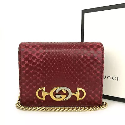 GUCCI Zumi Embossed Leather Chain Bifold Wallet /9T0323 • $18.50