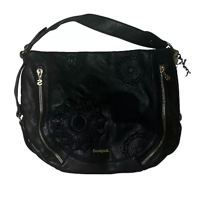 Desigual Purse Black Embroidered Shoulder Bag • $35