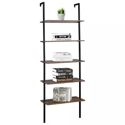 71  Tall 5-Shelf Wood Modern Ladder Bookcase Open Wall Mount Ladder Bookshelf • $53.99