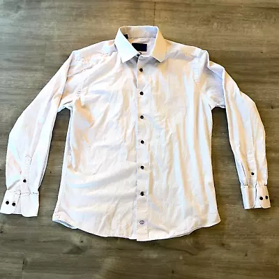 David Donahue Shirt Mens 16.5 34/35 White Polka Dot Trim Fit Button Up Formal • $18.99