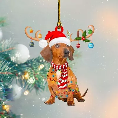 Dachshund Reindeer Santa Hat Acrylic Ornament Christmas Pet Merry Xmas Gift Dog • $12.99