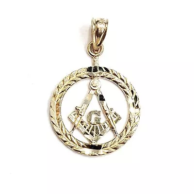 14k Yellow Gold Tiny Round Freemason Masonic Pendant Religious Fine Jewelry 1.2g • $105