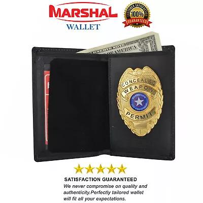 Marshal Genuine Leather Slim Bifold ID Money Badge Holder Wallet • $14.99