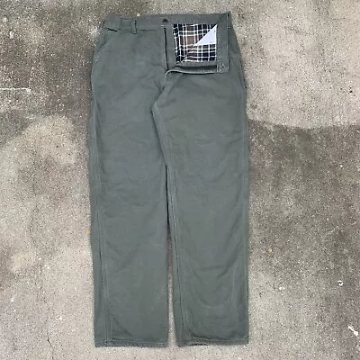 Carhartt Jeans 36x33 Green B111 MOS Duck Canvas Flannel Lined Tag 38x34 • $28