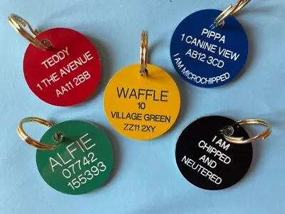 Pet Identity Tags/discs 35mm Engraved Lightweight Durable Laminated Traffolyte • £4.30