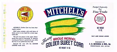 Original Vintage Tin Can Label 1971 Mitchells Perryman Maryland Golden Corn • $6.95