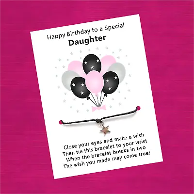 Happy Birthday Wish Bracelet For Her Mum Daughter Niece Pink Balloons Gift Card • £3.25