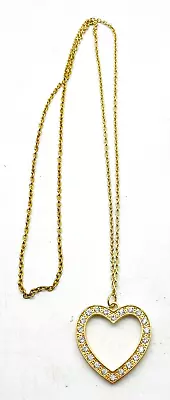 Open Crystal Heart Medallion Necklace Gold Tone Chain Love Amor Promise Commit • $7.49