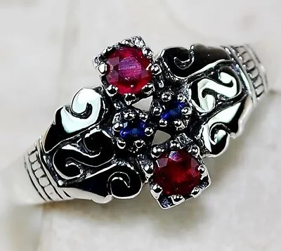 Natural 1CT Ruby & Sapphire 925 Sterling Silver Filigree Ring Sz 678 FM3 • $32.99