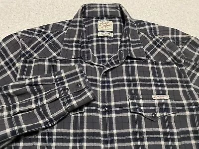 Lucky Brand Mens Medium Western Shirt Long Sleeve Pearl Snap Gray Plaid Check • $17.50