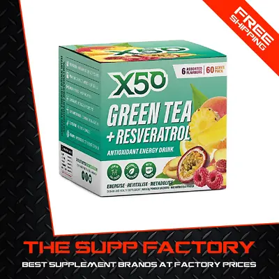 X50 Green Tea Resveratrol 60 Serve ASSORTED Flavour | Fat Burner Detox Energy • $54.95