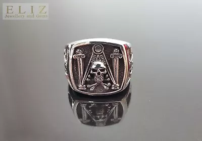 .925 Sterling Silver Mason High Priest Skull Bones Ring Exclusive Illuminati G  • $47.99