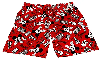 NEW Disney Mickey Mouse Boom Box & Sneakers Red Lounge Sleepwear Shorts Size MED • $17.99