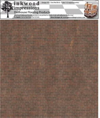 Dollhouse Flooring 6 Mil Peel & Stick Vinyl 12  X 12  - Dark Red Brick 015 • $7