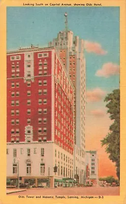 Lansing MI Michigan Olds Tower Hotel Masonic Temple Capitol Ave Vintage Postcard • $7.99