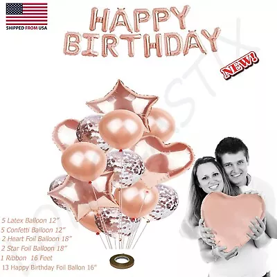 $9.45 • Buy 28 Pcs Rose Gold Set Confetti Latex Metallic Balloons Happy Birthday 16  Foil