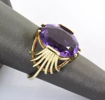 Vintage Large Amethyst Ring 10k Yellow Gold 6.21 Carats Size 8 • $382.49