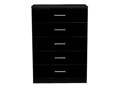 REFLECT High Gloss Black & Black Oak 5 Drawer Chest Of Drawers Tallboy • £83.69