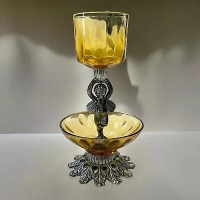 Vintage Amber Glass Votive Candle Holder 2 Tier Candy Dish Cherub Angel 8.25  • $12.99