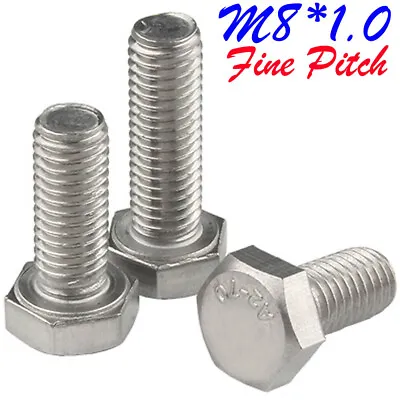 M8 X 1.0 Fine Pitch Thread 304 Stainless Steel Hex Head Bolts Set Screws DIN 933 • £3.48