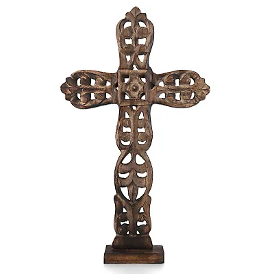$21.99 • Buy NAKKASHI Dark Brown Color Intricate Pattern Wooden Handcrafted Decoration Cross