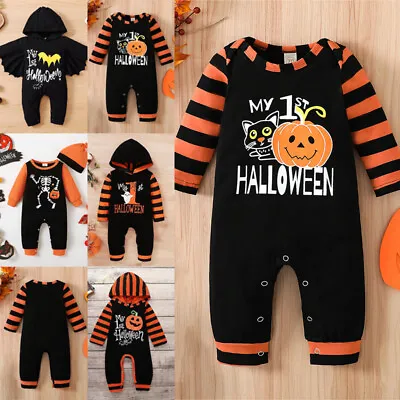 Newborn My 1st Halloween Baby Boy Pumpkin Romper Jumpsuit Costume Outfit Clothes • £8.49