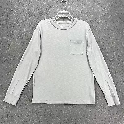 J. Crew T Shirt Mens Medium Gray Garment-Dyed Slub Cotton Crewneck Long Sleeve • $19.99