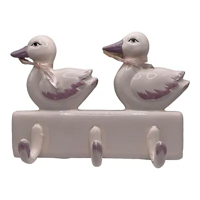 Vintage 1980’s Porcelain Duck Wall Hanger With Hooks   Hang Multiple Uses • $15