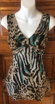 TRIBAL Leopard Zebra Animal Print  Sleeveless V-Neck Blouse Top  Sz 4 • $19.99