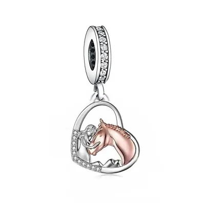 $31.99 • Buy S925 Silver & Rose Gold Pony Horse & Girl Pendant Charm By YOUnique Designs