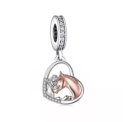 $31.99 • Buy S925 Silver & Rose Gold Pony Horse & Girl Pendant Charm By YOUnique Designs