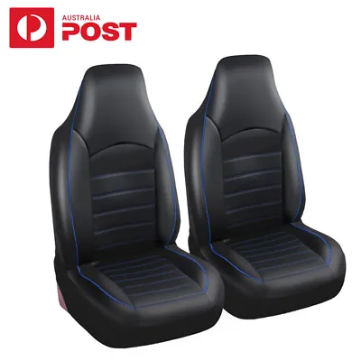 2x Black PU Leather Car Front Seat Covers Blue Line Interior Trim Universal AU • $41.89