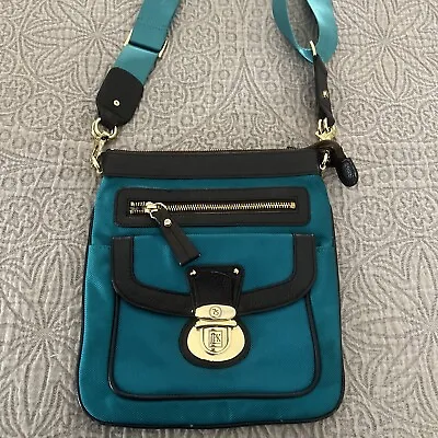 JPK Paris 75 Bluegreen Nylon Brown Leather Trims Crossbody Bag • $19.95