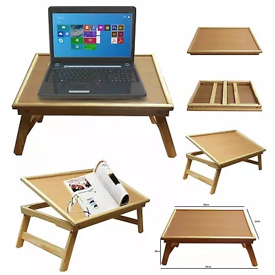 Bamboo Bed Serving Lap Tray Table Folding Legs Breakfast Desk Laptop Stand • £14.99