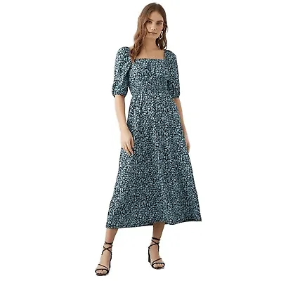 Dorothy Perkins Womens/Ladies Ditsy Print Shirred Waist Puffed Midi Dress DP1469 • £32.17