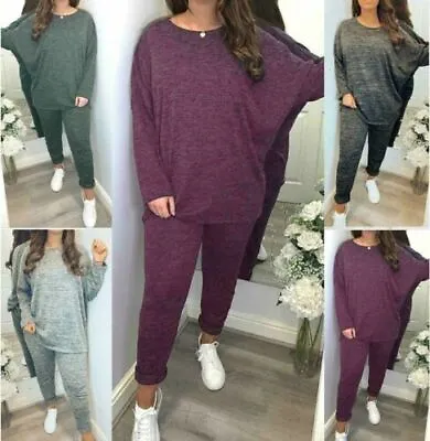 Womens Ladies 2 Piece Tracksuit High Low Top Bottoms Lounge Wear Sweatshirt Set. • £18.99