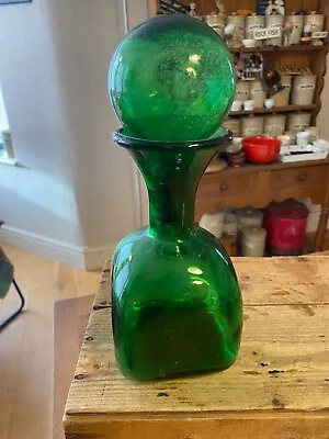 Vintage Green Glass Genie Bottle / Decanter – Ball Stopper – Great Colour! – • £14.99